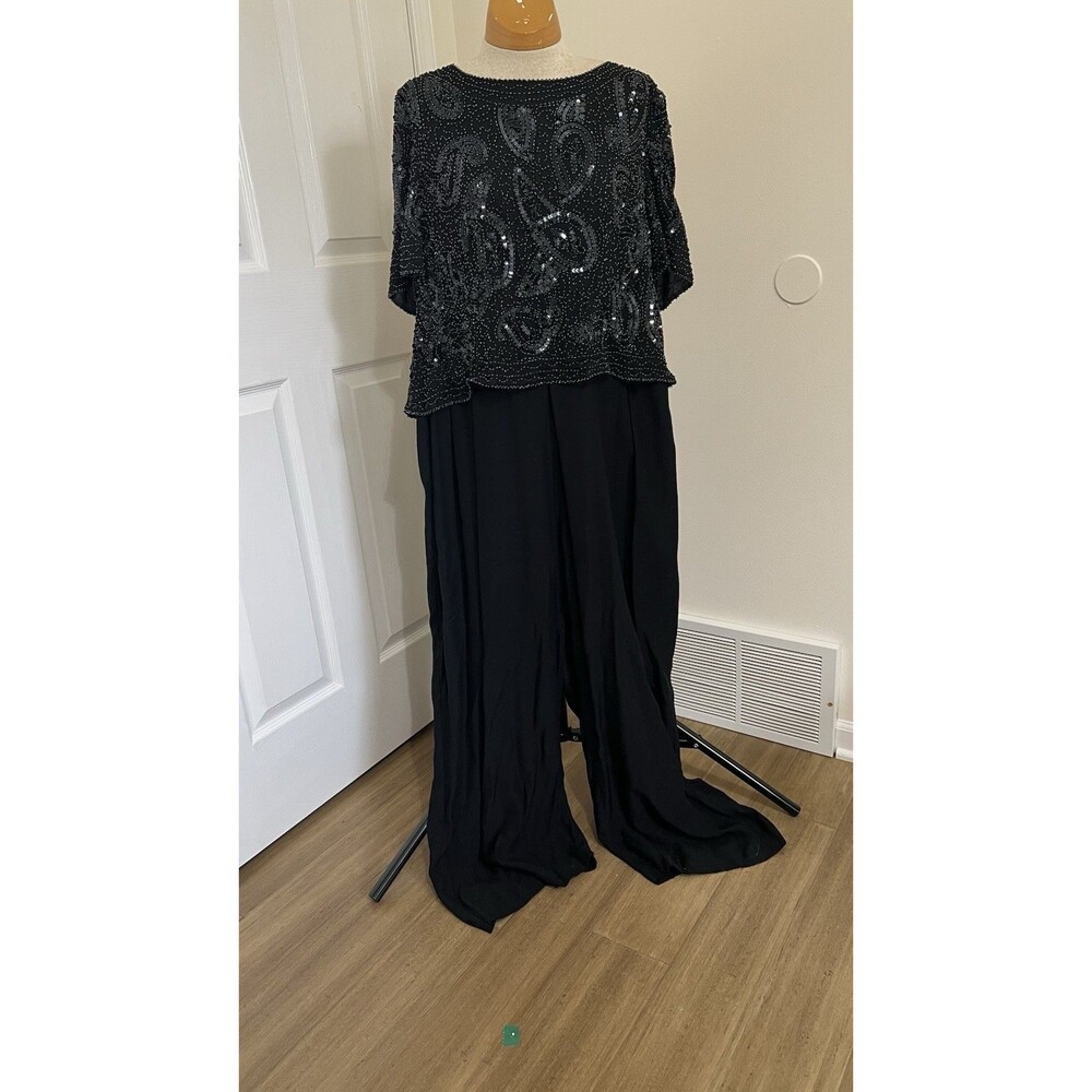 Vintage Patra Stenay Women’s Formal Cocktail Jumpsuit Black Sequin Size 16